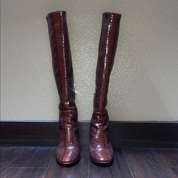 Louise et Cie Shoes - Louise et Cie Snakeskin Over the Knee Boots - Rich Brown